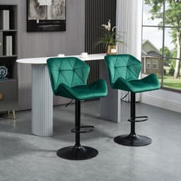 image-Set Of 2 Luxurious Velvet-Touch Bar Stools w/ Metal Frame Footrest Base Green