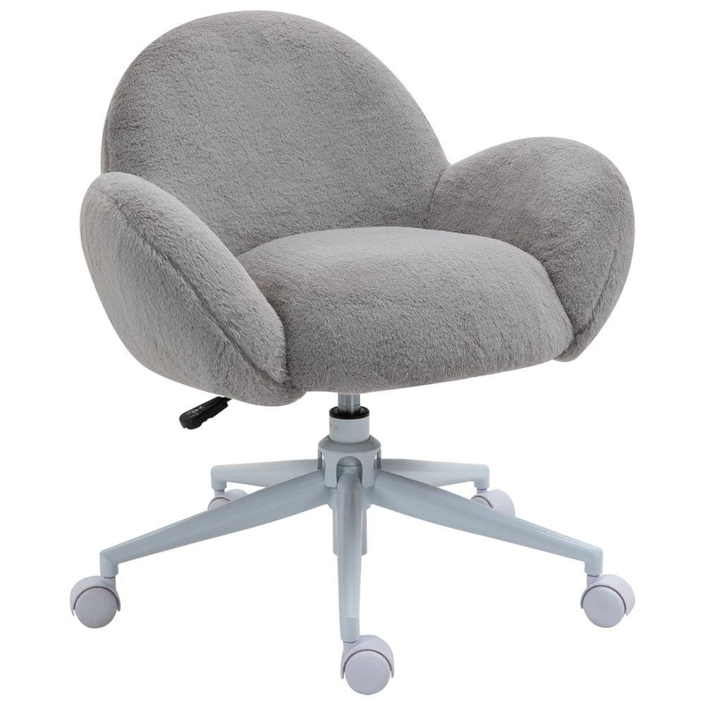 image-Fluffy Leisure Chair Office Chair w/ Backrest and Armrest for Bedroom Grey