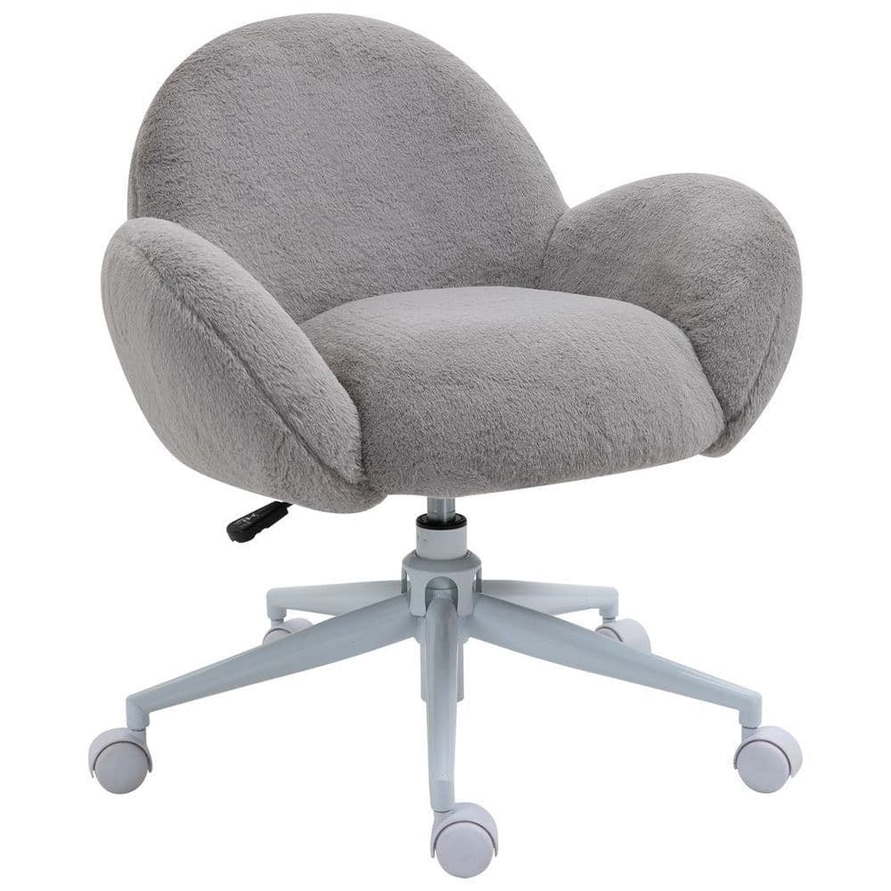 image-Fluffy Leisure Chair Office Chair w/ Backrest and Armrest for Bedroom Grey