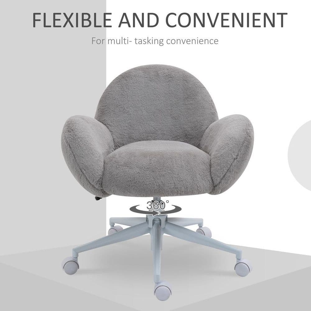 image-Fluffy Leisure Chair Office Chair w/ Backrest and Armrest for Bedroom Grey