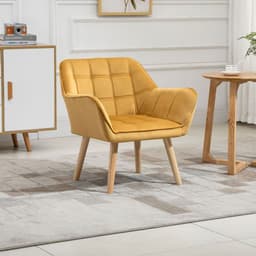 image-Luxe Velvet-Feel Accent Chair w/ Wide Arms Slanted Back Padding Wood Legs Yellow