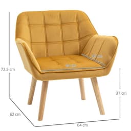 image-Luxe Velvet-Feel Accent Chair w/ Wide Arms Slanted Back Padding Wood Legs Yellow