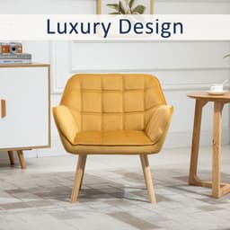 image-Luxe Velvet-Feel Accent Chair w/ Wide Arms Slanted Back Padding Wood Legs Yellow