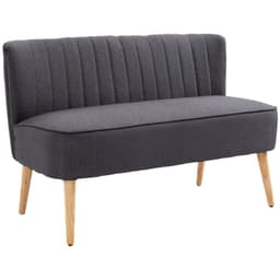 image-Modern Double Seat Sofa Loveseat Couch Padded Linen Wood Legs, Dark Grey