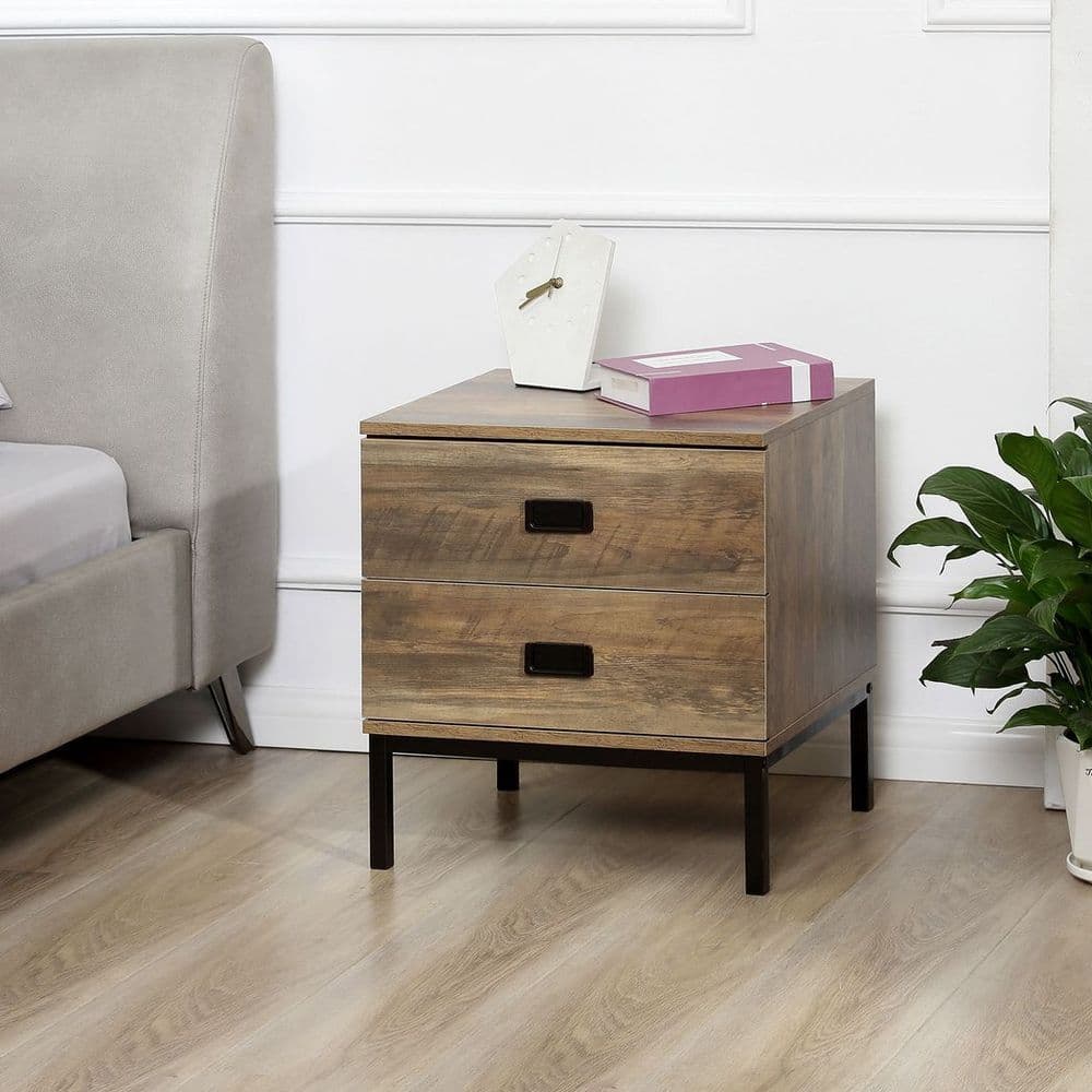 image-End Table Metal Frame Bed Side Table Storage Drawer Bedroom Living Room Coffee
