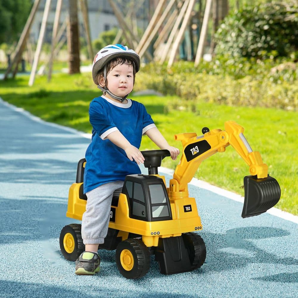 image-HOMCOM CAT Licensed Kids Construction Ride-On Digger w/ Shovel, for 1-3 Years