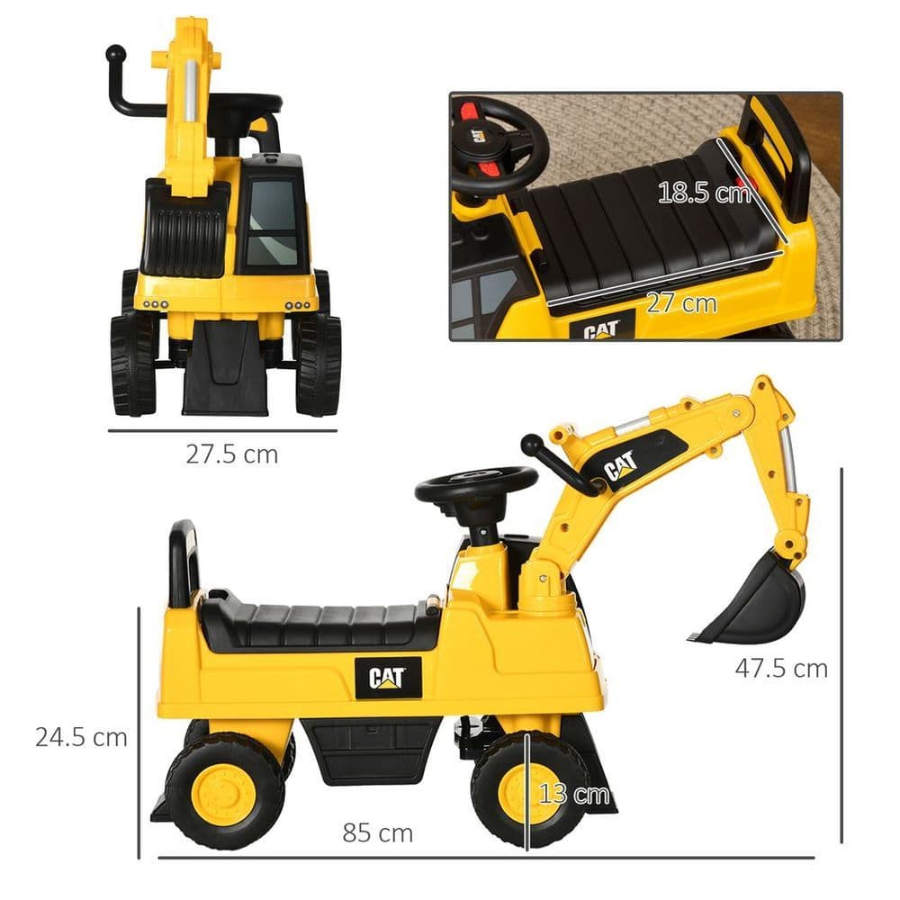 image-HOMCOM CAT Licensed Kids Construction Ride-On Digger w/ Shovel, for 1-3 Years