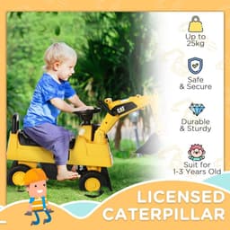 image-HOMCOM CAT Licensed Kids Construction Ride-On Digger w/ Shovel, for 1-3 Years