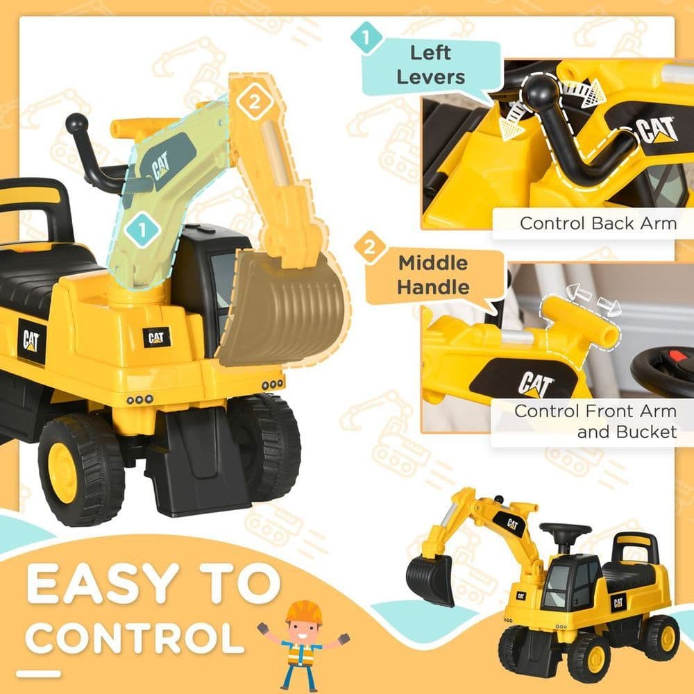 image-HOMCOM CAT Licensed Kids Construction Ride-On Digger w/ Shovel, for 1-3 Years