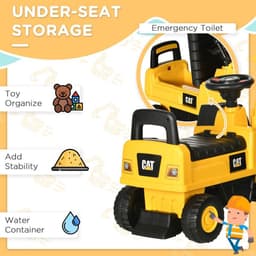 image-HOMCOM CAT Licensed Kids Construction Ride-On Digger w/ Shovel, for 1-3 Years