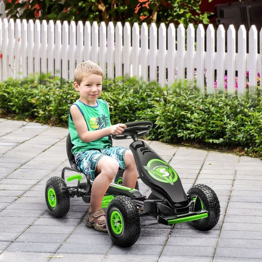 image-HOMCOM Children Pedal Go Kart w/ Adjustable Seat, Rubber Wheels, Brake - Green