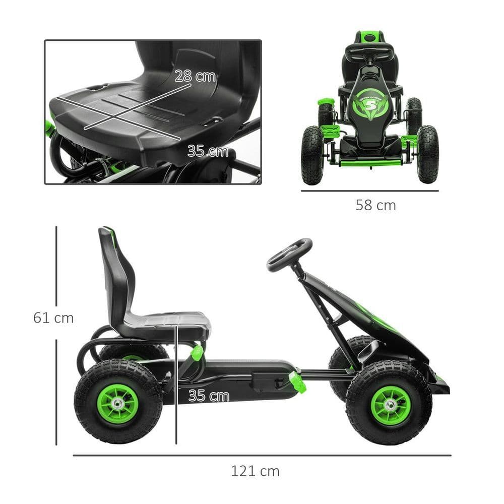 image-HOMCOM Children Pedal Go Kart w/ Adjustable Seat, Rubber Wheels, Brake - Green