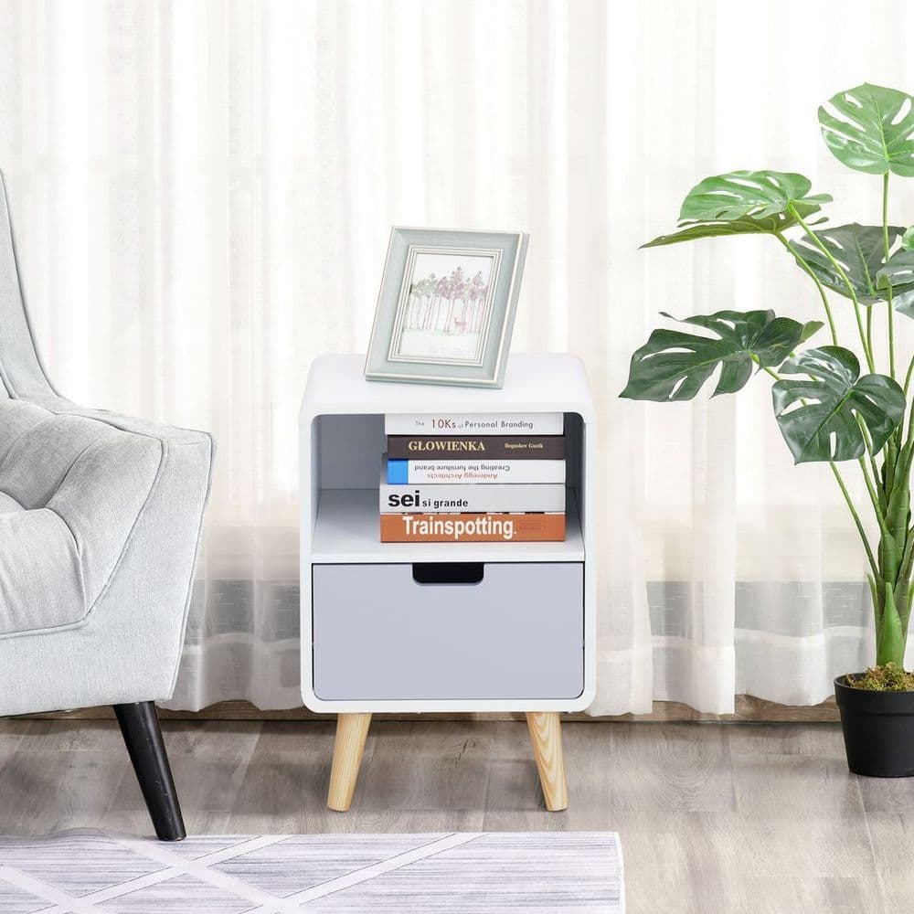 image-Scandinavian Nordic Style Bedside Table End Nightstand Lamp Desk With Drawer