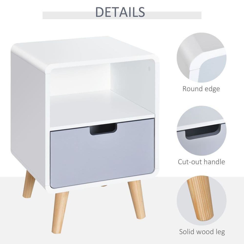 image-Scandinavian Nordic Style Bedside Table End Nightstand Lamp Desk With Drawer