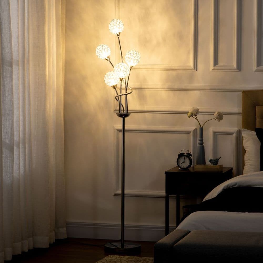 image-K9 Crystal Floor Lamp for Living Room, 5 Light Upright Standing Lamp, Silver