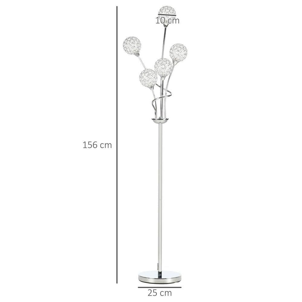 image-K9 Crystal Floor Lamp for Living Room, 5 Light Upright Standing Lamp, Silver