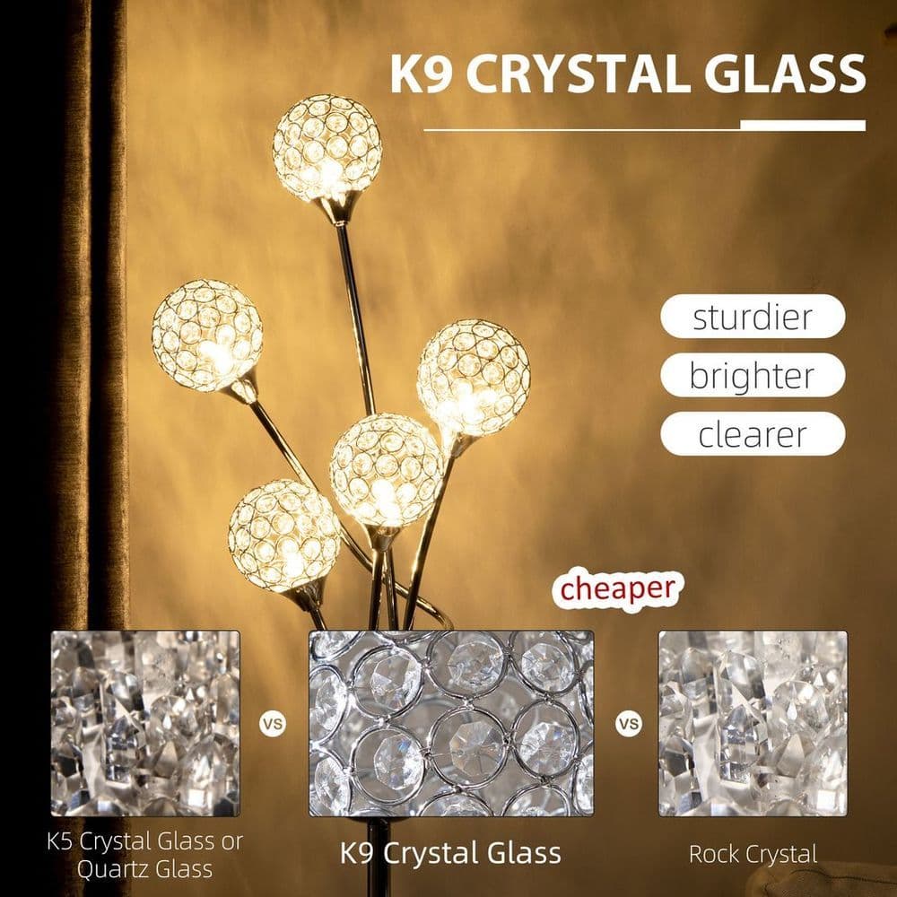 image-K9 Crystal Floor Lamp for Living Room, 5 Light Upright Standing Lamp, Silver