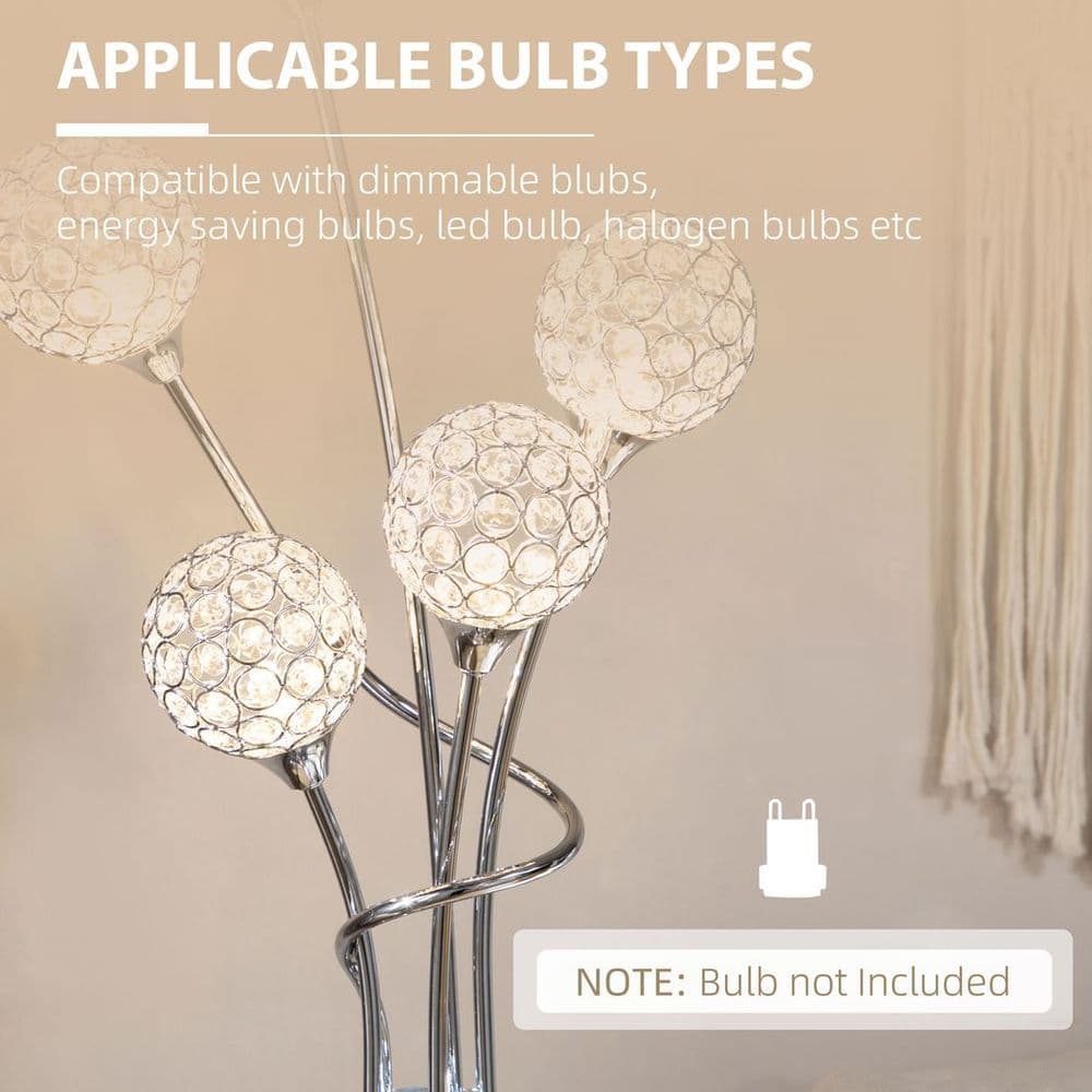 image-K9 Crystal Floor Lamp for Living Room, 5 Light Upright Standing Lamp, Silver