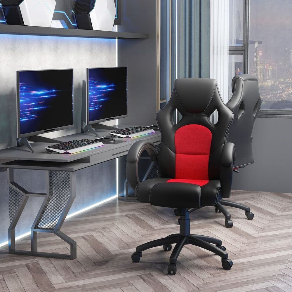 image-Executive Racing Swivel Gaming Office Chair PU Leather Computer Desk Chair Black