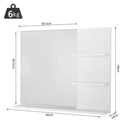image-Modern Bathroom Wall Mounted Mirror with 3 Storage Open Shelves, White