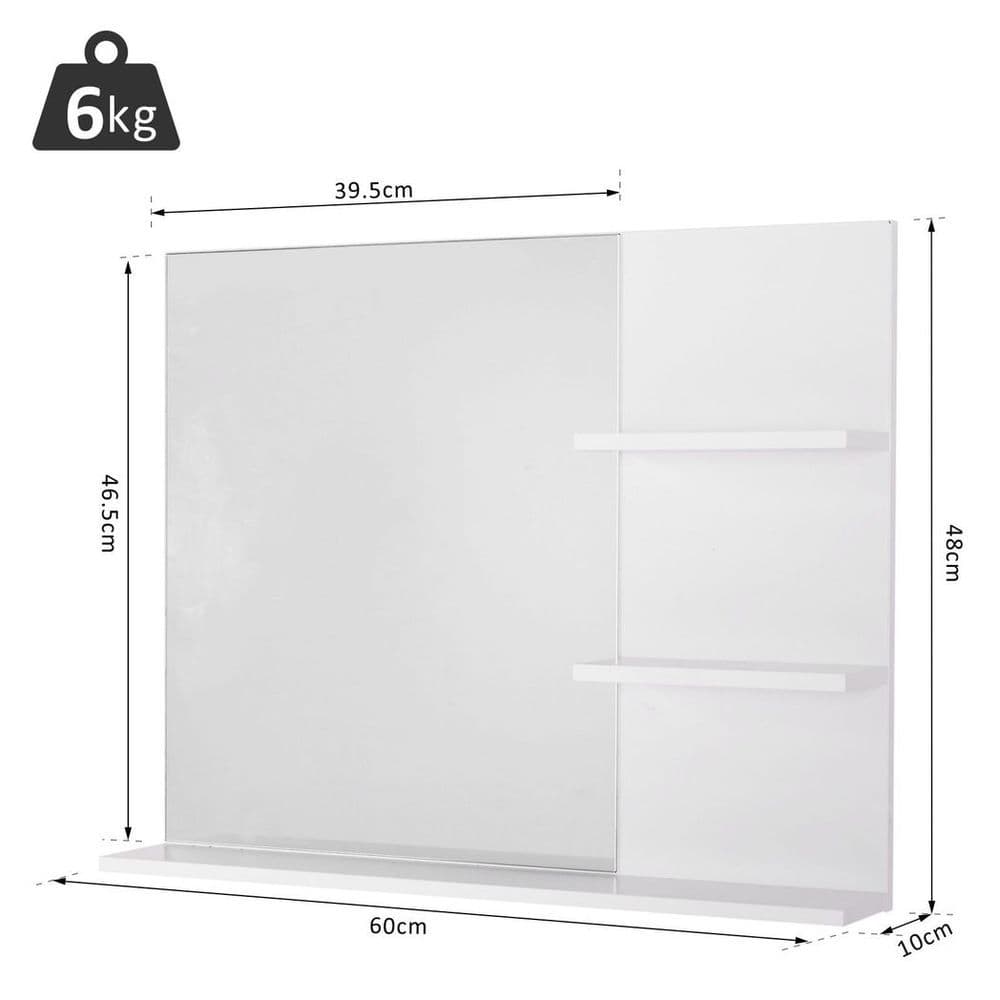 image-Modern Bathroom Wall Mounted Mirror with 3 Storage Open Shelves, White