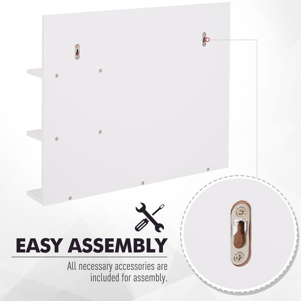 image-Modern Bathroom Wall Mounted Mirror with 3 Storage Open Shelves, White