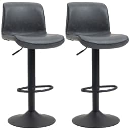 image-Retro Barstools Set of 2 PU Leather Adjustable Height Swivel Bar Chairs