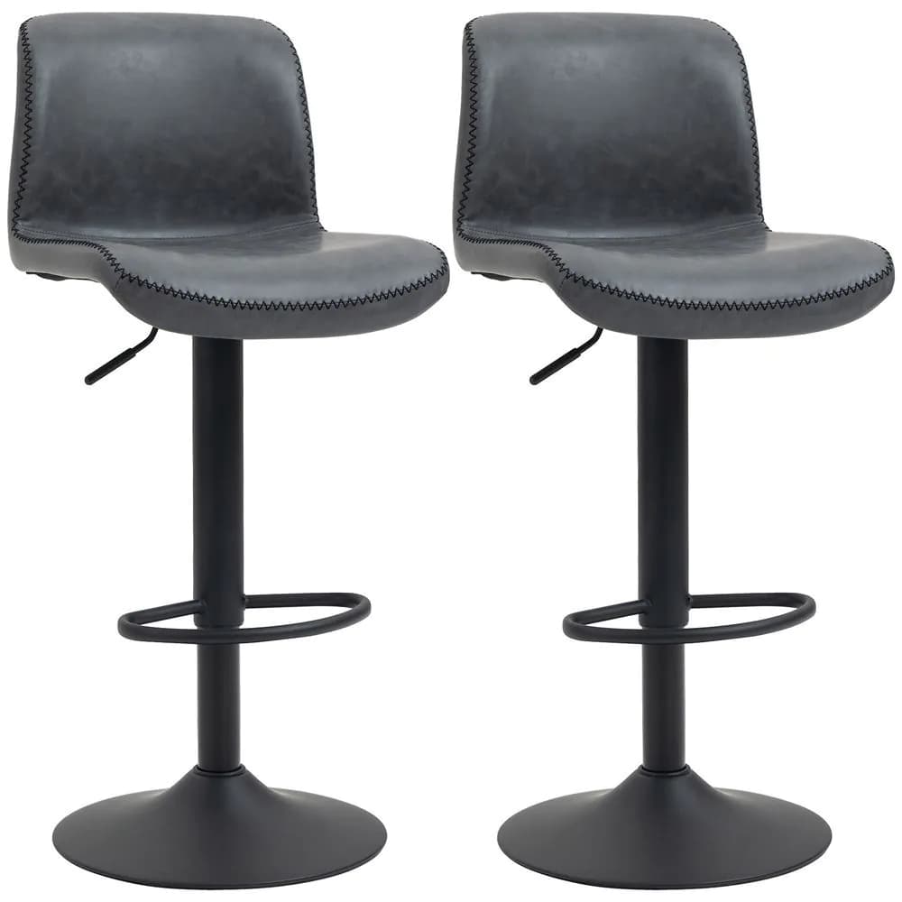 image-Retro Barstools Set of 2 PU Leather Adjustable Height Swivel Bar Chairs