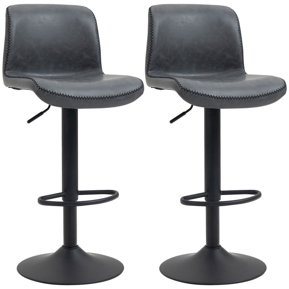 image-Retro Barstools Set of 2 PU Leather Adjustable Height Swivel Bar Chairs