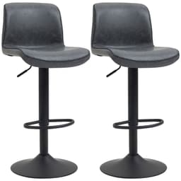 image-Retro Barstools Set of 2 PU Leather Adjustable Height Swivel Bar Chairs