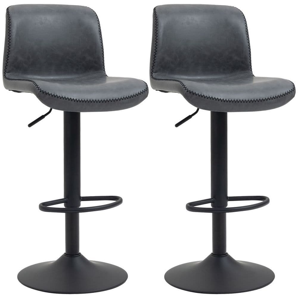 image-Retro Barstools Set of 2 PU Leather Adjustable Height Swivel Bar Chairs