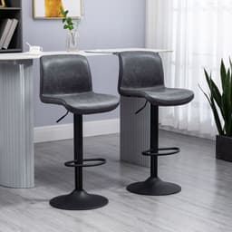 image-Retro Barstools Set of 2 PU Leather Adjustable Height Swivel Bar Chairs