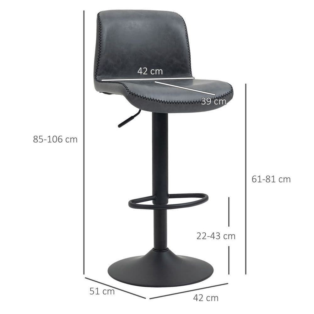 image-Retro Barstools Set of 2 PU Leather Adjustable Height Swivel Bar Chairs