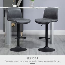 image-Retro Barstools Set of 2 PU Leather Adjustable Height Swivel Bar Chairs
