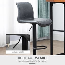 image-Retro Barstools Set of 2 PU Leather Adjustable Height Swivel Bar Chairs