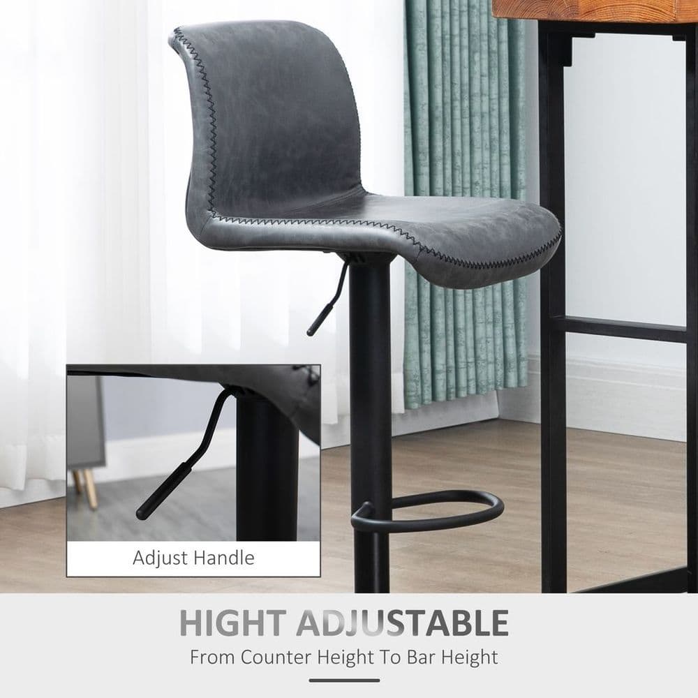 image-Retro Barstools Set of 2 PU Leather Adjustable Height Swivel Bar Chairs