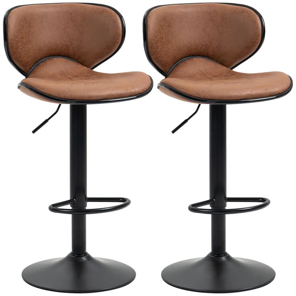 image-Vintage Bar Stool Set of 2 Microfiber Cloth Adjustable Height Armless Chairs