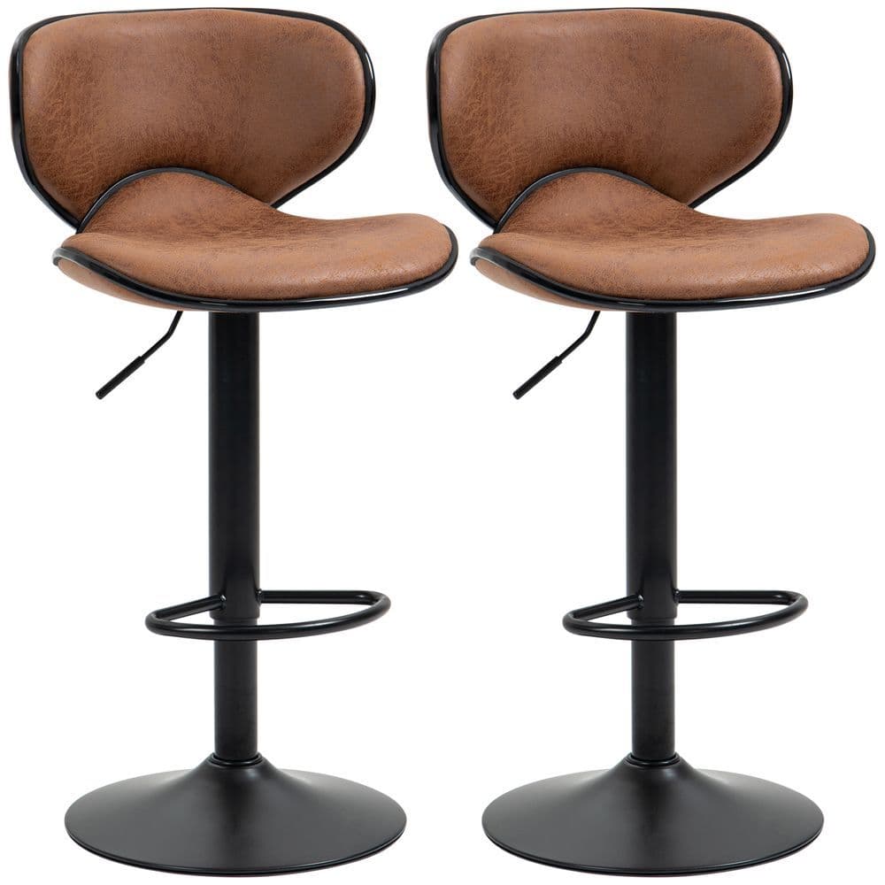 image-Vintage Bar Stool Set of 2 Microfiber Cloth Adjustable Height Armless Chairs