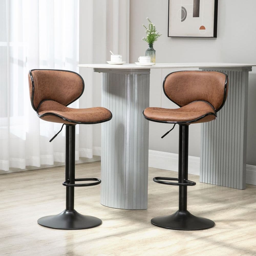 image-Vintage Bar Stool Set of 2 Microfiber Cloth Adjustable Height Armless Chairs