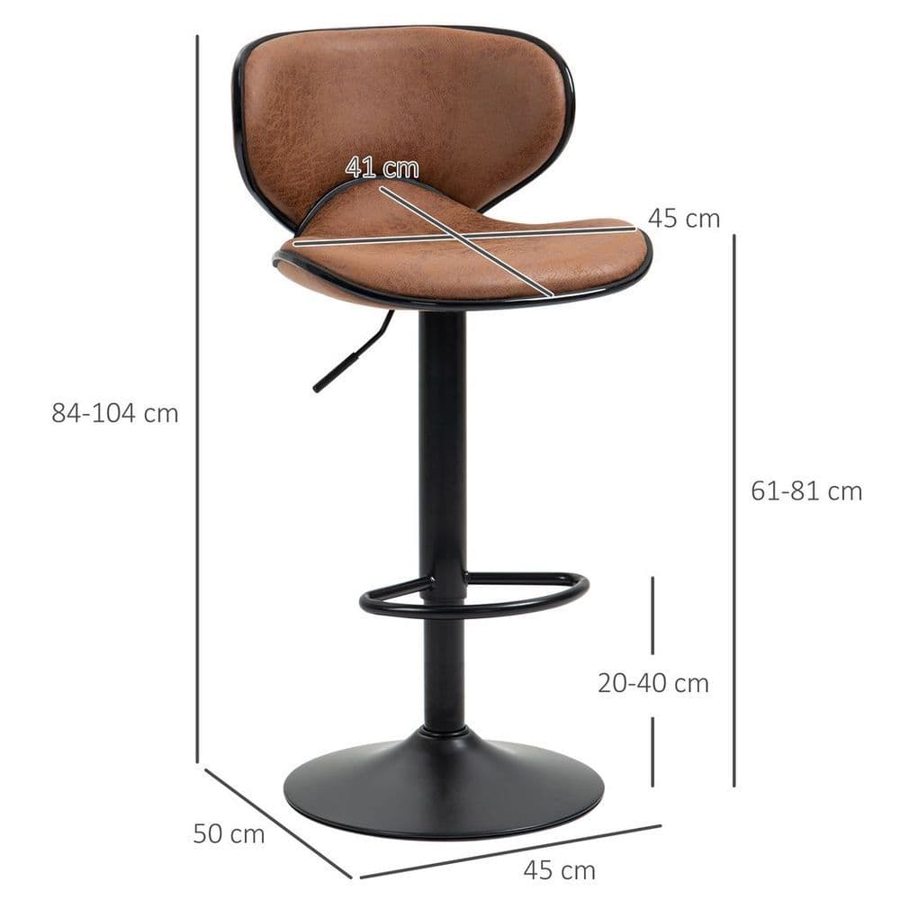 image-Vintage Bar Stool Set of 2 Microfiber Cloth Adjustable Height Armless Chairs
