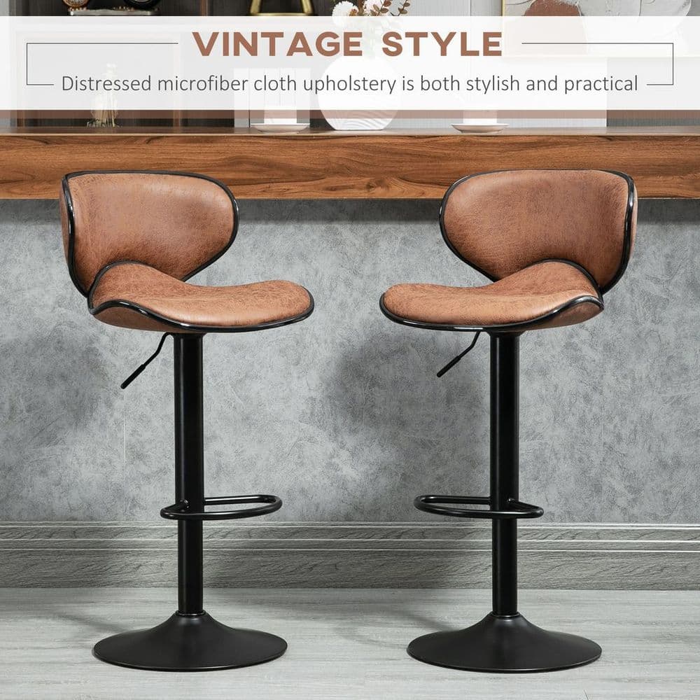 image-Vintage Bar Stool Set of 2 Microfiber Cloth Adjustable Height Armless Chairs