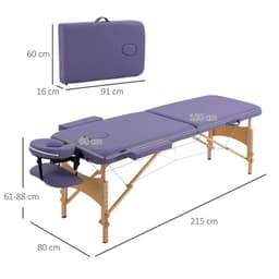 image-Portable Massage Bed Folding Spa Beauty Massage Table with 2 Sections Purple