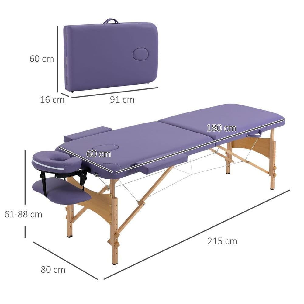 image-Portable Massage Bed Folding Spa Beauty Massage Table with 2 Sections Purple