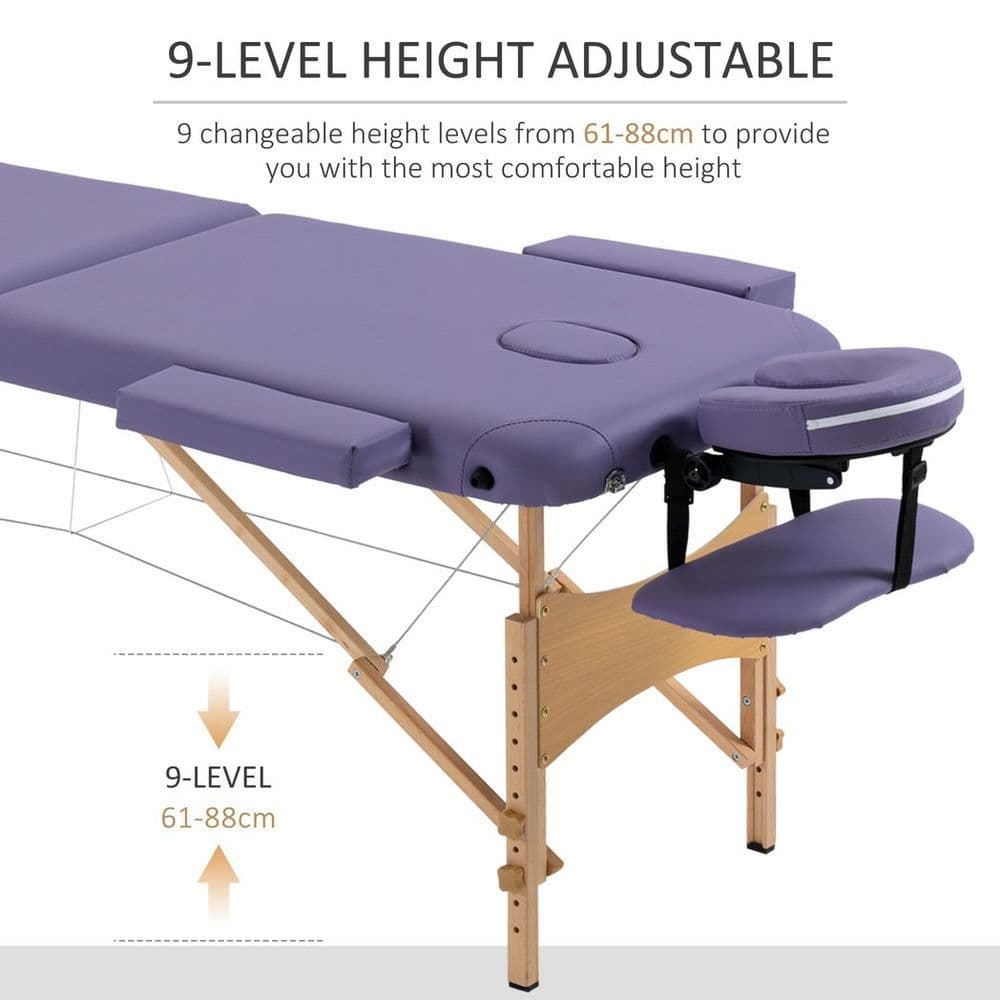 image-Portable Massage Bed Folding Spa Beauty Massage Table with 2 Sections Purple