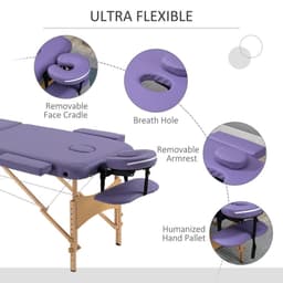image-Portable Massage Bed Folding Spa Beauty Massage Table with 2 Sections Purple