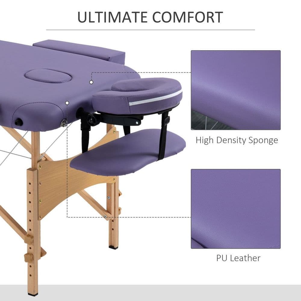 image-Portable Massage Bed Folding Spa Beauty Massage Table with 2 Sections Purple