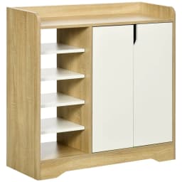 image-Shoe Storage Organizer w/ Double Door Cabinet Open Shelves for Hallway Entryway