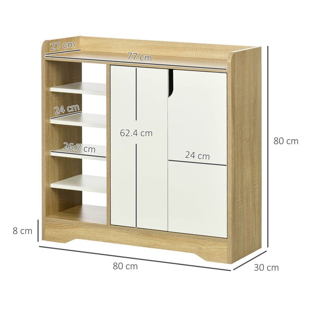 image-Shoe Storage Organizer w/ Double Door Cabinet Open Shelves for Hallway Entryway