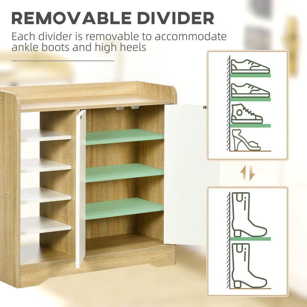 image-Shoe Storage Organizer w/ Double Door Cabinet Open Shelves for Hallway Entryway