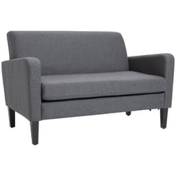image-Linen Modern-Curved 2-Seat Sofa Loveseat w/ Thick Cushion Wood Legs Grey